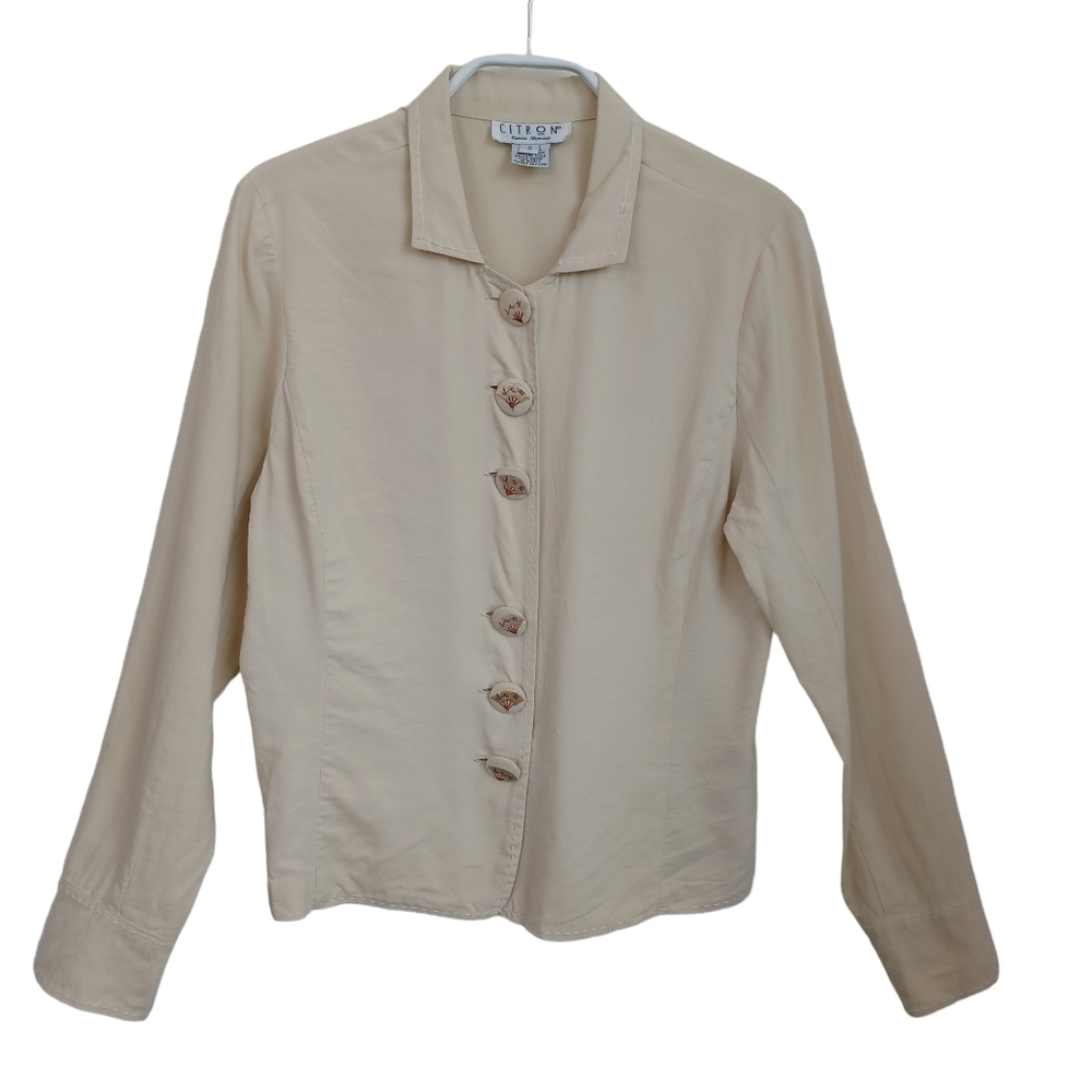 Citron‎ Jacket Top Neutral Colorful Button Detail Womens size Small